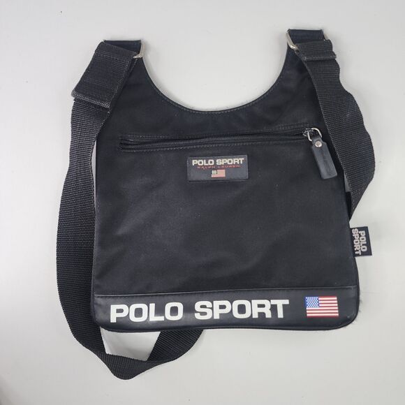 Polo Sport Ralph Lauren Crossbody Shoulder Bag Black USA Flag Vintage 90s - Picture 6 of 8
